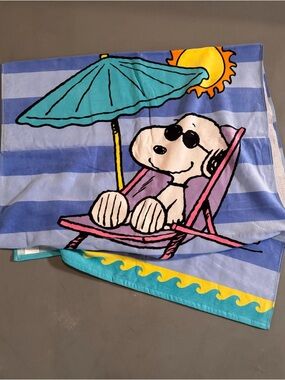 Peanuts Woodstock Blue and Teal Snoopy Beach Towel 34” x 64” New with Tags